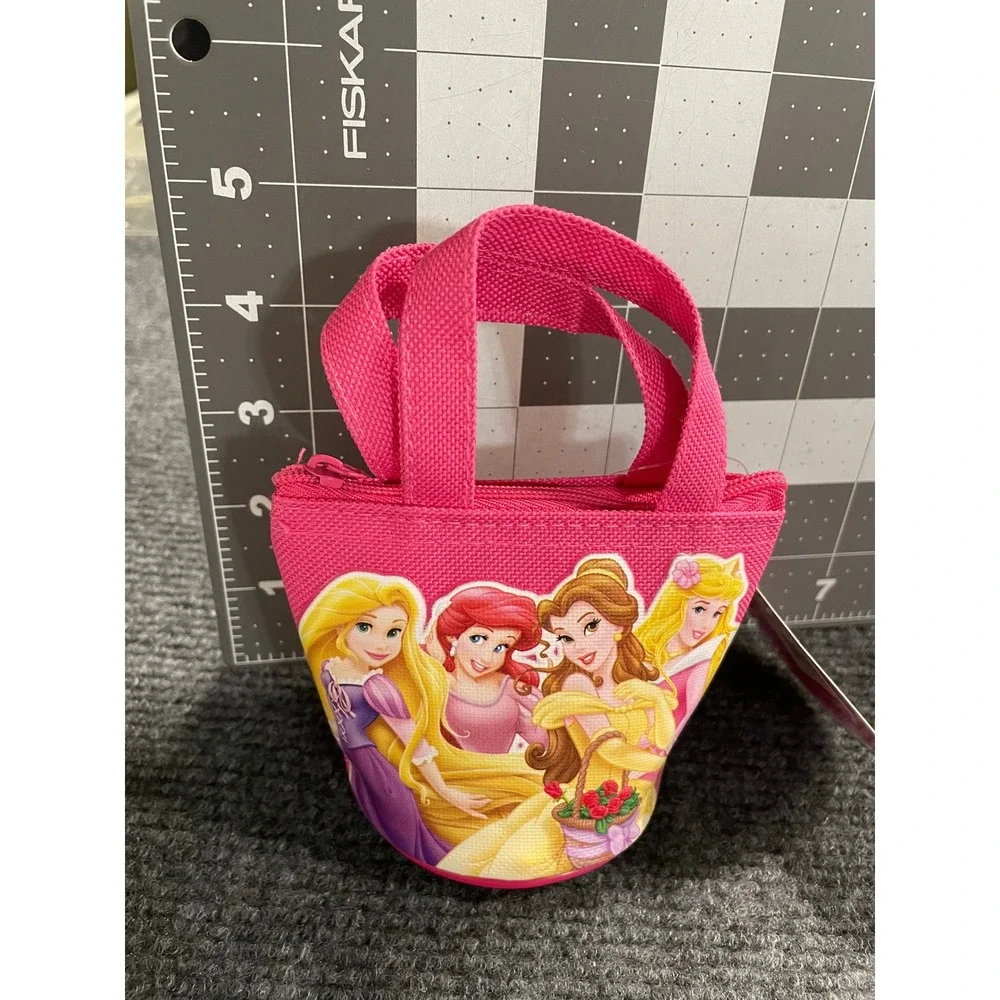 Disney Princess Mini Tote Bag Pink Canvas Zip Pouch Rapunzel Ariel Belle Aurora